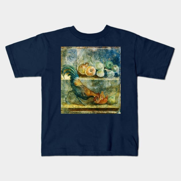 COCKEREL PECKING AT POMEGRANATES,FIGS AND PEARS ANTIQUE POMPEII MURAL PAINTING WITH FRUITS Kids T-Shirt by BulganLumini